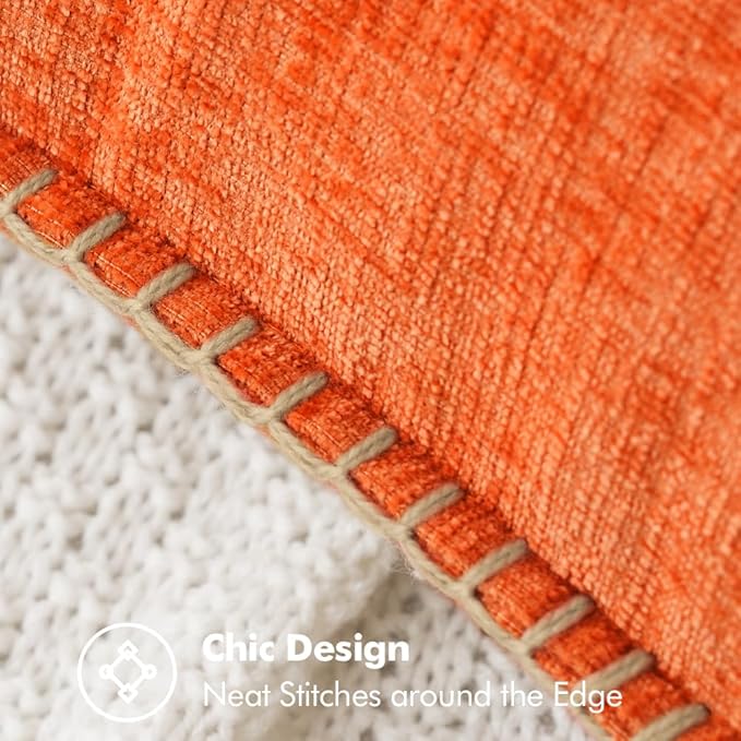 MIULEE Pack of 2 Fall Couch Throw Pillow Covers 18x18 Inch Bright Orange Farmhouse Decorative Pillow Covers with Stitched Edge Soft Chenille Solid Dyed Pillow Covers for Sofa Bed Living Room