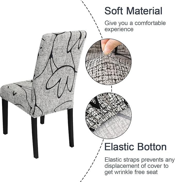 JQinHome Pattern Chair Covers for Dining Room Set of 2, High Stretch Removable Washable Parsons Chair Slipcover for Home Party Hotel Wedding Ceremony (2PCS, Lotus Gray)