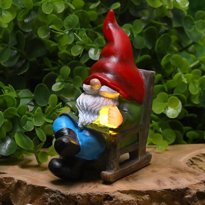 Garden Gnome Statue Solar Light Miniature Outdoor Decor Gnome Figurine for Outdoor Indoor Home Lawn Yard Balcony Porch Patio for Women Mom Grandma 3.54"x2.36"x4.72"