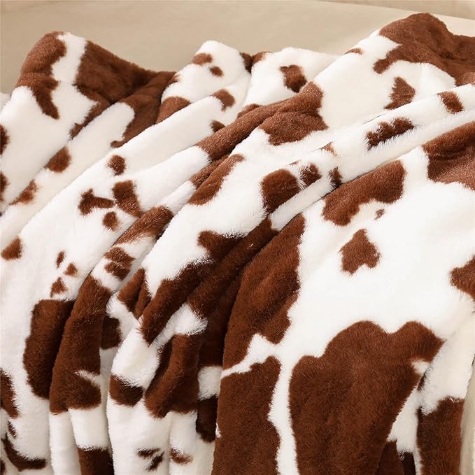 RYNGHIPY Cow Print Blanket for Sofa Couch Double Sided Flannel Animal Design Brown Throw Blanket (Brown, 63''x79'')