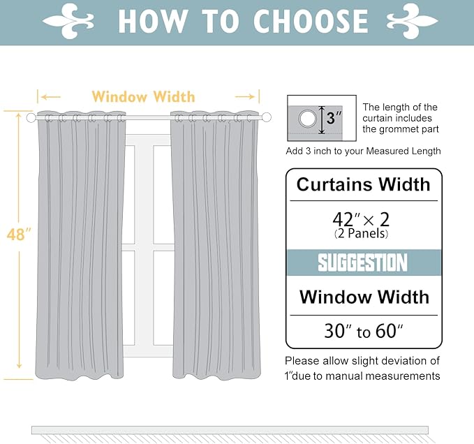 ChrisDowa Blackout Curtains 48 inches Long for Bedroom - 2 Panels Set Grommet Thermal Insulated Room Darkening Curtains for Living Room (Aqua, 42 x 48 Inch)