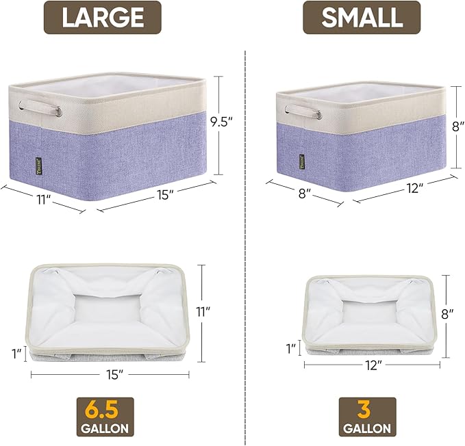 BALEINE 1 Pack Fabric Storage Bins for Shelves, Linen Storage Baskets for Organizing, Decorative Closet Bins for Clothes, Home (Lavender, 12"x8"x8")