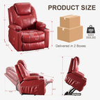 SALOHZA Power Lift Recliner Chair for Elderly with Massage and Heat for Living Room, Electric Recliner Chair for Adults with USB/Type C Port/Cup Holders, PU Faux Leather, Red