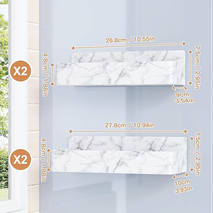 Magnetic Spice Rack for Refrigerator, Kitchen Organizer and Storage Shelf, Marble(4 Pack)