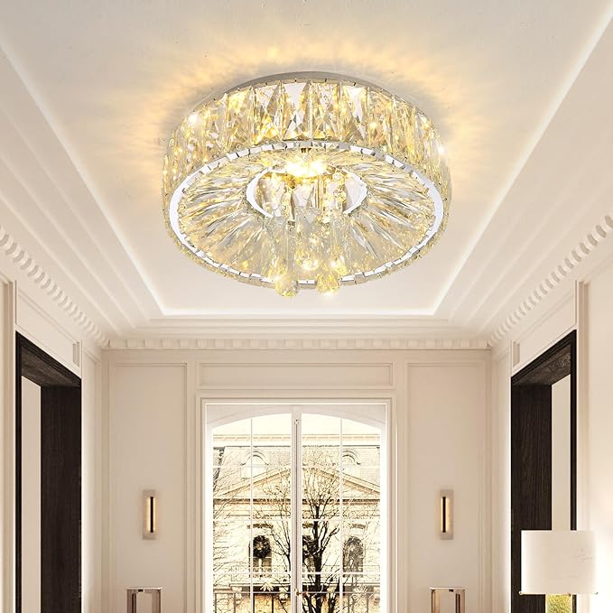 Mini Chandelier Modern Crystal Chandeliers for Hallway Light Fixture LED Flush Mount Ceiling Light Dimmable Lamp for Dining Room Living Room Bedroom