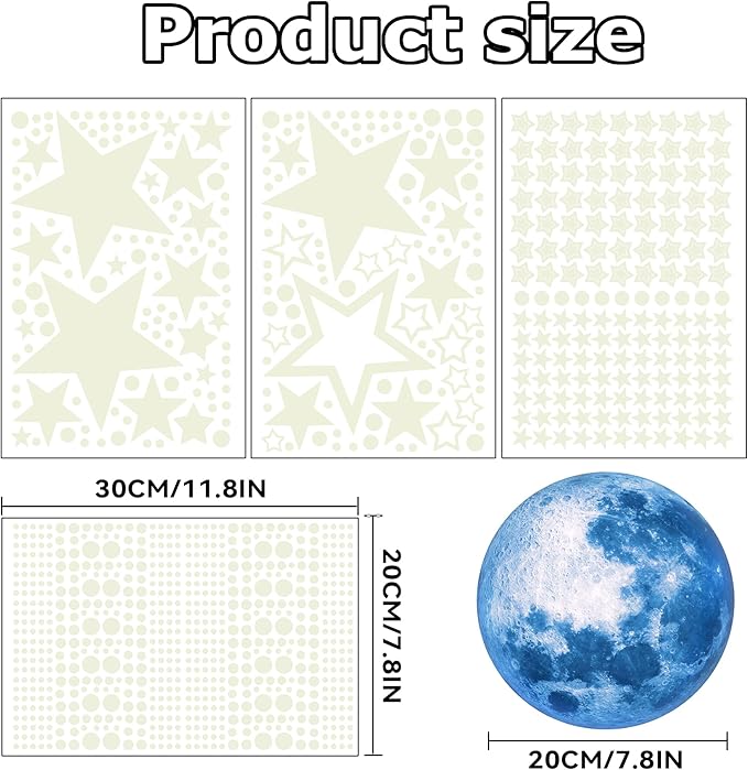 1078Pcs Glow in The Dark Stars for Ceiling Glowing Space and Moon Decals Universe Stickers Kids Wall Decor Perfect for Boys Girls Nursery Bedroom Living Room