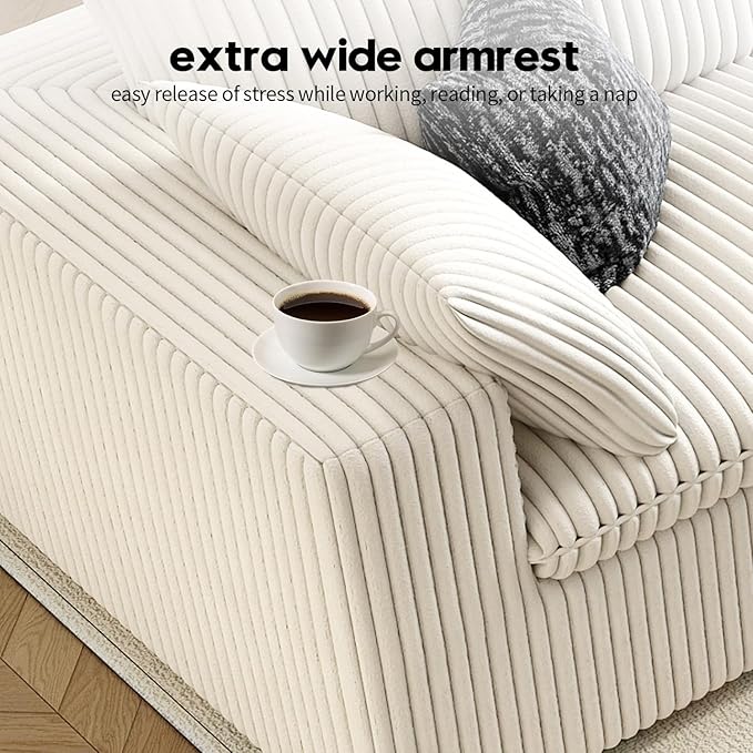 LoveSeat Cloud Couch Modular Sectional Sofa for Living Room,Modern Sofa with Deep Seat，2 Seater Boneless Couch with Ottoman,Comfy Upholstered Couches for Apartment, Studio, Office,Bedroom，White
