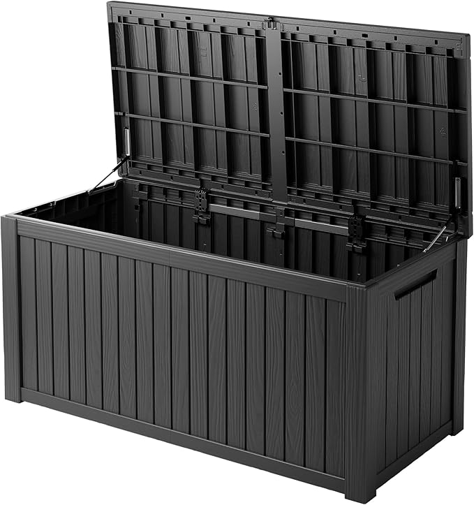180 Gallon Double-Wall Resin Deck Box - Lockable Waterproof Outdoor Storage Box, 1000lbs Capacity & Doubles as Seating for Patio Furniture, Garden Tools, Pool Accessoriess (Black)
