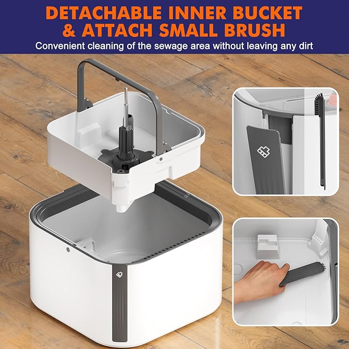 Upgraded Spin Mop and Bucket Self-Standing Mop Bucket Separate Dirty and Clean Water System Self Wringing 360° Rotating Clean Mop and Bucket Set (Light Gray, 14Pads Mop and Bucket Set)