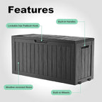75 Gallon Resin Deck Box, Lockable Outdoor Storage Box for Patio Cushions Storage Furniture,Garden Tools, Pool Supplies, Weatherproof and UV Resistant（Black）