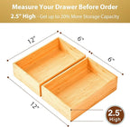 Umilife Bamboo Kitchen Utensils Organizer, Extra High Silverware Drawer Holder, Flatware Cutlery Storage Box, Multi-Use Drawer Divider in Office, Bathroom, Pantry - 12"x6"x2.5" (Set of 2)