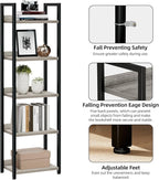 NUMENN Narrow Bookshelf, 5 Tier Bookshelves, Home Office Bookcase Shelf Storage Organizer, Free Standing Storage Shelving Unit for Bedroom, Living Room and Home Office, Grey
