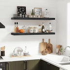 Floating Wall Shelves 2-Pack - 36-Inch Rustic Black Wooden Shelves for Storage and Décor, Easy Installation for Living Room, Bedroom, and Kitchen