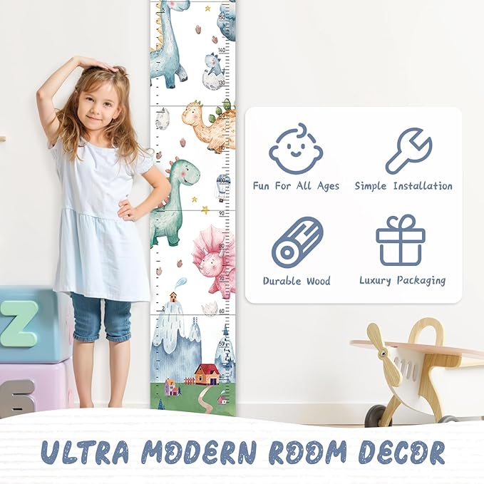 Personalized Name Growth Chart for Kids, Watercolor Dinosaur Height Measurement Chart for Children's Growth, Suitable for Both Boys and Girls, Removable and Easy to Store, Lightweight