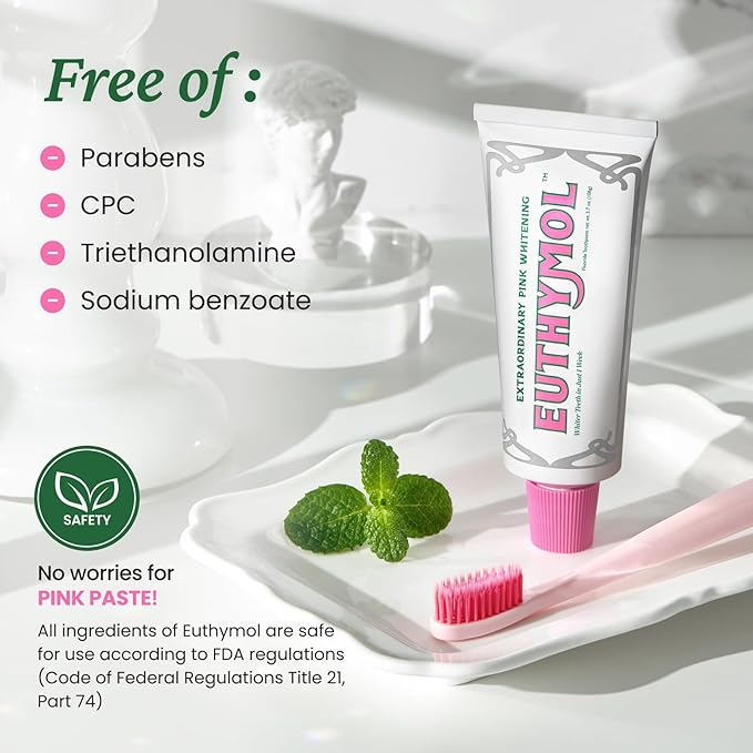 EUTHYMOL Whitening Toothpaste (3.7fl oz*5, Pack of 5) - Stain Removal in 2 Weeks, Long-Lasting Freshness for Sensitive Gum & Teeth. Bad Breath, Cavity Prevention. Recyclable Aluminum Tube