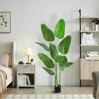 Fake Bird of Paradise Silk Artificial Plant Faux Banana Leaf Tree for Home Decor Indoor Floor Plant with 10 Trunks (1, Black Planter, 6 FT)