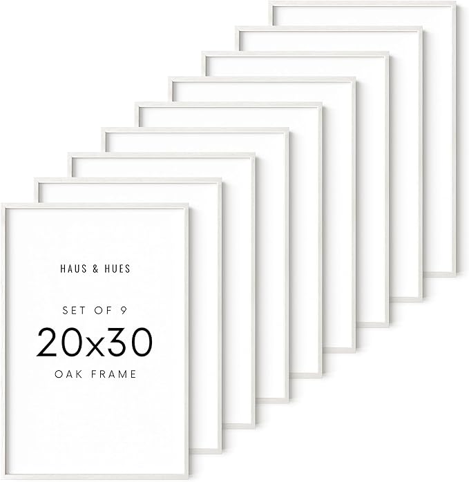 HAUS AND HUES 20 x 30 Frame Set of 9-20 By 30 Picture Frame, 20x30 Poster Frame Wood, Big 20 Inch x 30 Inch Frame, Natural 30x20 Picture Frame, 20 x 30 Picture Frame (Standalone White Oak)