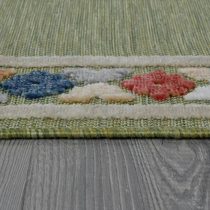 Beverly Rug Outdoor Runner Rug 2x7 Modern Floral Bordered Area Rugs for Indoor and Outdoor Patio Easy to Clean Non Shedding Living Room Porch Garden Washable Outside Carpet (2 x 7 Green)