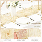 10FT 6 Pack Beige Cheesecloth Table Runner 20 x 120 Inch Long Rustic Gauze Fabric Cheese Cloth Table Runner for Wedding Bridal Baby Shower Table Decorations Boho Sheer Birthday Party Table Decor