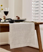 Solino Home Linen Table Runner 90 Inches Long - 100% Pure Linen Light Natural Table Runner 14 x 90 Inch for Fall, Autumn, Thanksgiving - Classic Hemstitch