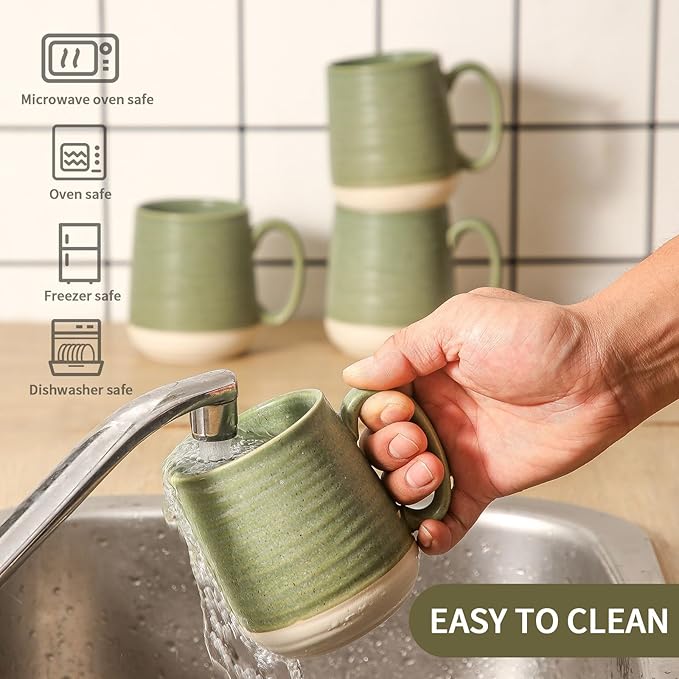 Hasense Porcelain Coffee Mugs Set of 6, 15 Ounce Large Ceramic Coffee Cups Set with Handle for Latte, Tea, Cocoa and Hot Chocolate, Colorful Coffee Mugs for Men and Women, Microwave Safe