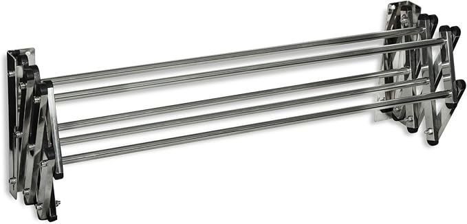 AERO W Racks Stainless Steel Wall Mounted Collapsible Laundry Clothes Drying Rack 45 Pound Capacity 11 Linear Ft