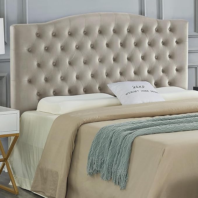 24KF Upholstered Tufted Button Velvet Headboard,Comfortable Fashional Headboard Queen/Full Size,Taupe