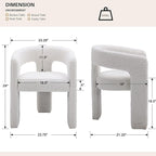 White Boucle Dining Chairs Set of 2, Modern Barrel Dining Room Chairs Upholstered Faux Fur Accent Chair with Arms and Round Back for Living Room Kitchen Armchair No Assembly Needed