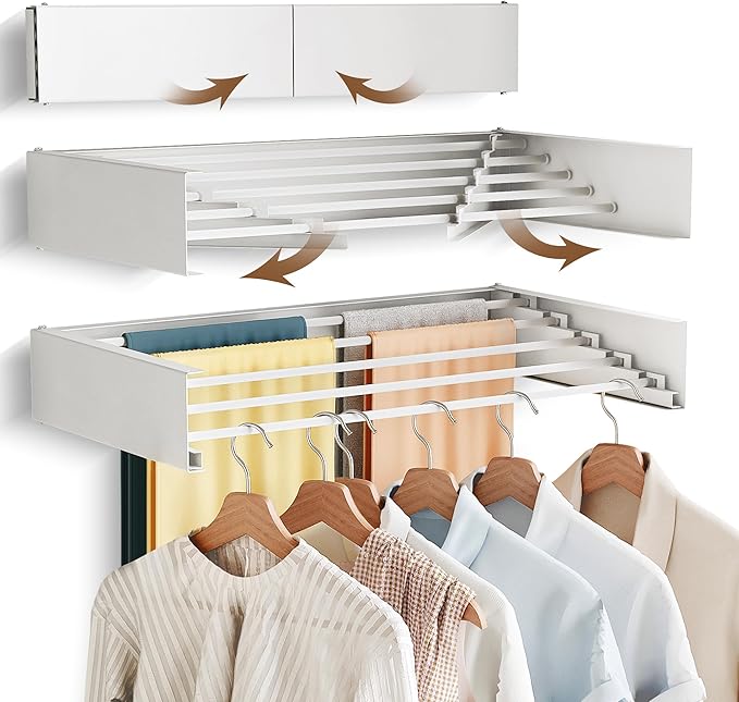 Wall Mounted Drying Rack,Drying Rack Clothing,Collapsible Hanger Racks for Laundry,Laundry Rack,Wall Mounted Clothes Rack (White, 32 Inch)