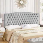24KF Upholstered Tufted Button Velvet Headboard,Comfortable Fashional Headboard King/CA King Size,Gray