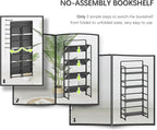 4NM No Assembly Foldable Bookshelf, 4-Shelf Collapsible Bookcase Storage for Small Spaces, 54" H, All Black