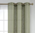 MIUCO Semi Sheer Curtains Poly Linen Textured Solid Grommet Curtains 95 Inches Long for Bedroom 2 Panels (2 x 37 Wide x 95" Long) Sage