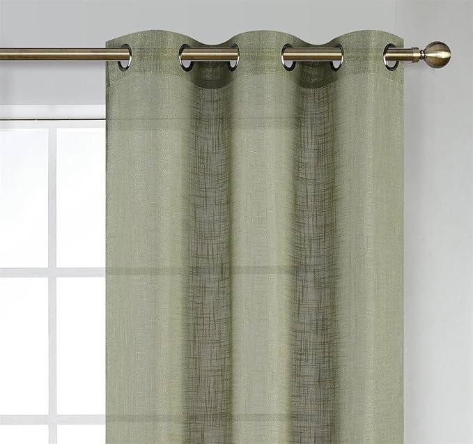 MIUCO Semi Sheer Curtains Poly Linen Textured Solid Grommet Curtains 84 Inches Long for Living Room 2 Panels (2 x 37 Wide x 84" Long) Sage