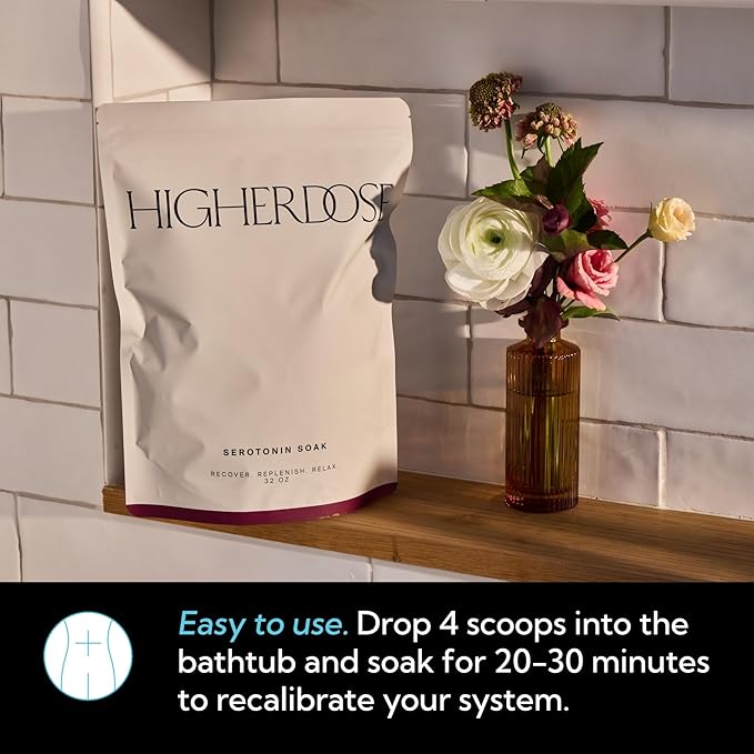 HigherDOSE Serotonin SOAK - Potent Magnesium Flakes with Stress Relief Essential Oils & Apple Cider Vinegar - Relaxing Bath Salts to Maintain Serotonin Levels and Muscle & Nerve Relief (32 Ounce)