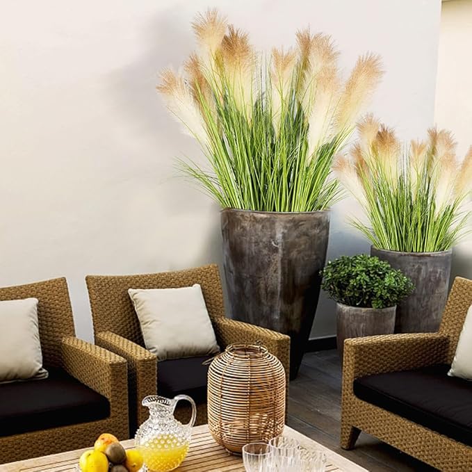 Melorca&Guilla Artificial Plants 4PCS 33.5“Fake Plant Tall Onion Fake Grass,Faux Grass Plants Artificial Grass Greenery Shrubs Bushes for Garden Shop Office Home Décor