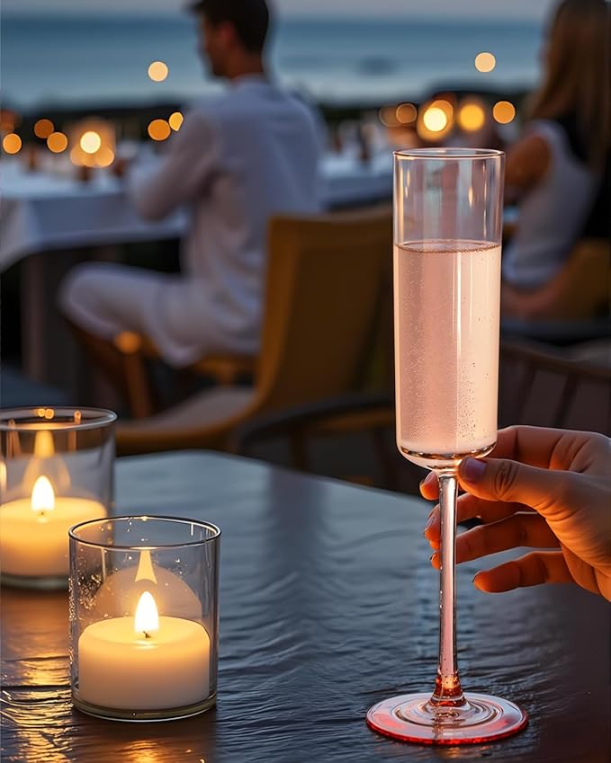 Ciaell 24 Pack Pink Plastic Champagne Flutes - Pink 6 Oz Disposable Champagne Glasses - Square Plastic Toasting Glasses for Party Birthday Anniversary Wedding