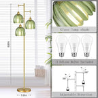 Gold Floor Lamp for Living Room,Bedroom,Mid Century Modern Standing Lamp Brass Tree 3 Light Tall Floor Lamps Vintage Retro Floor Lights Glass Green Flower Lamp Shade Farmhouse Boho Bohemian