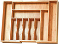 Umilife Extra Large Expandable Kitchen Siverware Utensils Drawer Organizer, 19" Deep for Big Drawer, Adjustable Bamboo Wood Drawer Divider with Curved Grooves, Cutlery Tray Flatware Holder
