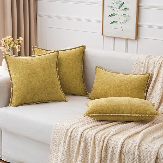 MIULEE Pack of 2 Couch Throw Pillow Covers 16x16 Inch Mustard Yellow Farmhouse Decorative Pillow Covers with Stitched Edge Soft Chenille Solid Dyed Fall Pillow Covers for Sofa Bed Living Room