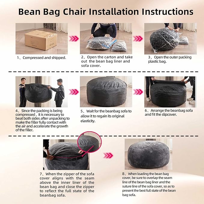 6FT,Oversized Bean Bag Chairs for Adults,Giant beanbag with Filler Included，Fluffy Memory Foam,Soft and Comfy Corduroy Fabric,Gaming Chairs Suitable for Living Room and Bedroom (Dark Gray, 6 Foot)