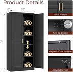 71" Tall Metal Pantry Cabinet, Black Kitchen Pantry Storage Cabinet with 4 Adjustable Shelves and Gold Handles, Cupboard for Kitchen, Dining Room, Living Room, Bathroom
