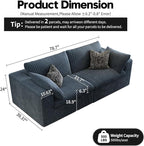 LoveSeat Cloud Couch Modular Sectional Sofa for Living Room,Modern Sofa with Deep Seat，2 Seater Boneless Couch,Comfy Upholstered Corduroy Couches for Apartment, Studio, Office,Bedroom，Blue