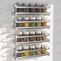 LUCYCAZ 4 Pack Wall Mounted Spice Rack with 16 Hooks, Spice Organizer Shelf for Stove Cabinet Pantry Door,Screw or Adhesive Spice Shelf Hanging Wall Spice Rack in Kitchen and RV (Silver, 4 PACK)