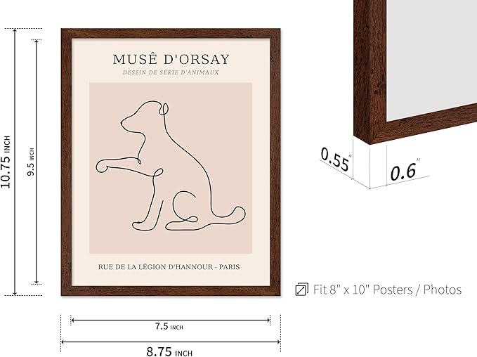 Poster Master Vintage Poster - Retro One Line Dog Drawing Print - Dog Art - Minimal Gift for Men, Women, Animal Lover - Abstract Wall Decor for Home, Office, Bedroom, 11x14 Brown Framed