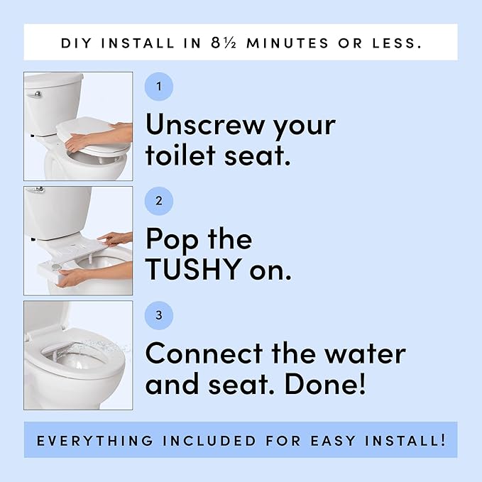 TUSHY Classic 3.0 Bidet Toilet Seat Attachment - A Non-Electric Self Cleaning Water Sprayer with Adjustable Water Pressure Nozzle, Angle Control & Easy Home Installation (White/Gunmetal)