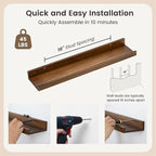 Picture Ledge Wall Shelves 24 inch Width Set of 2, Solid Pine Wood Rustic Floating Ledge Shelves for Wall for Kids' Room Bedroom Kitchen Bathroom Living Room Nursery Display Wall Decor, Walnut