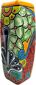 Talavera Planter Pot Square Vase Folk Art Mexican Pottery Handmade Hand Painted Home Decor Indoor Multicolor Outdoor 9.25" (Yellow Multi)