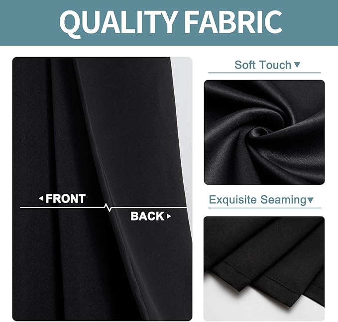 ChrisDowa Blackout Curtains 48 inches Long for Bedroom - 2 Panels Set Grommet Thermal Insulated Room Darkening Curtains for Living Room (Black, 42 x 48 Inch)