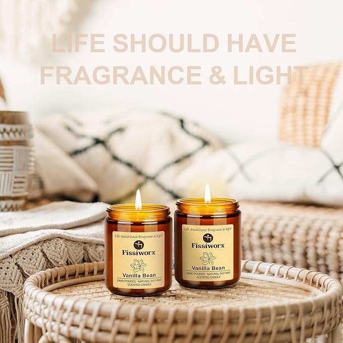 Vanilla Scented Candle Set 2 Pack, Candle for Home Scented, Odor Eliminating, Stress Relief, total15oz, 110 Hours Long Lasting Candles, Soy Candle Gift Set for Women