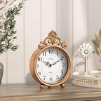 Vintage Gold Table Clock, Desk and Shelf Mantel Clock, French Rustic Antique Style Decor Clocks, for Farmhouse, Bedroom, Living Room, Bedside, Gift (9" H x 6.3" W)